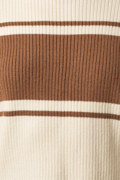 Contrast Stripe Mock Neck Sweater