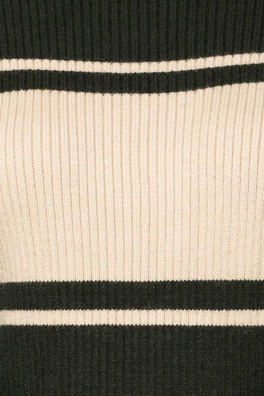 Contrast Stripe Mock Neck Sweater