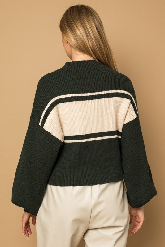 Contrast Stripe Mock Neck Sweater