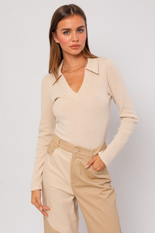 Long Sleeve Collared Bodysuit