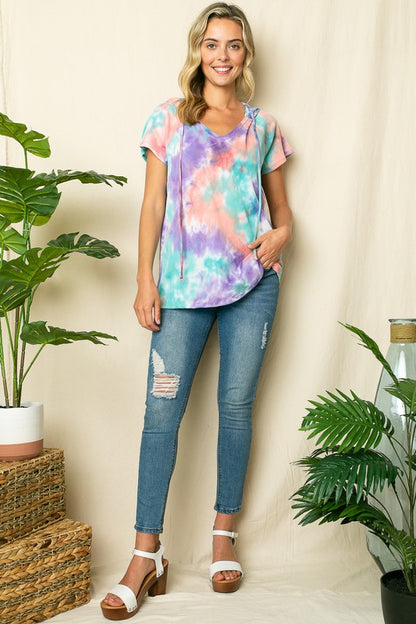 PLUS TIE DYE THERMAL HOODIE TOP