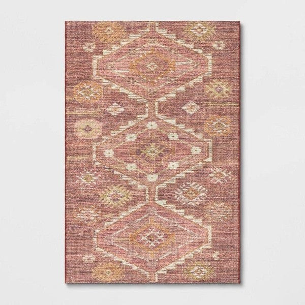 4x6 Feet Rust Washable Diamond Persian Style Rug