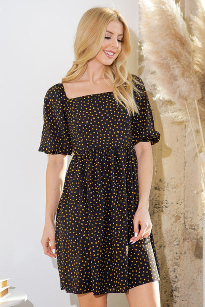 Spagetti Tie Back Puff Sleeve Woven Dress