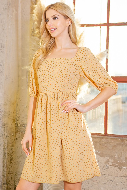 Spagetti Tie Back Puff Sleeve Woven Dress