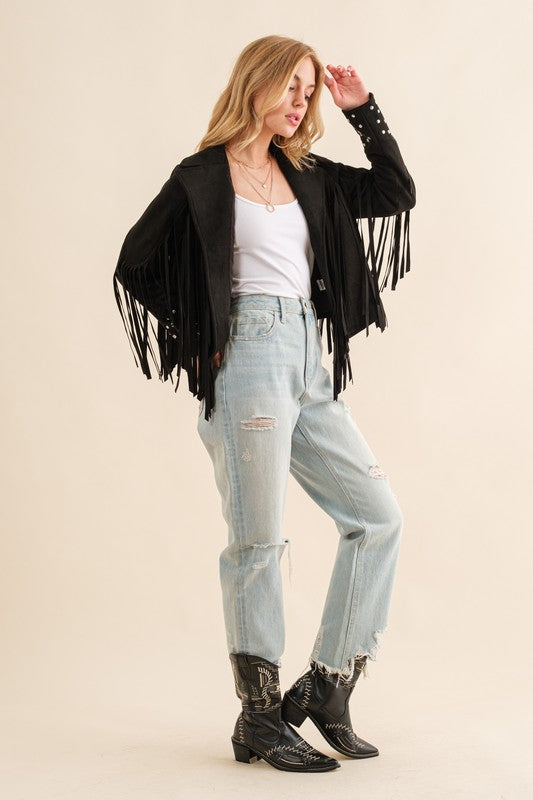 Studded Fringe Open Western Jacket