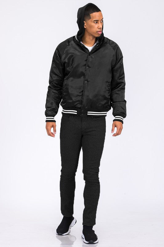 SATIN VARSITY BOMBER JACKET