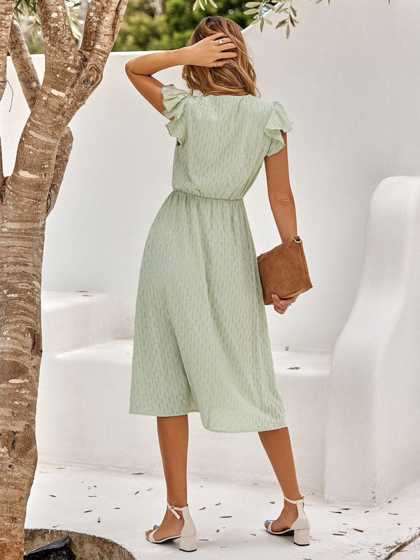 V-neck Ruffle Sleeve Dress