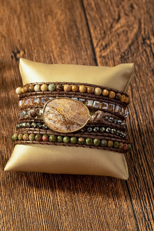 34 inch 5 wraps natural stone boho bracelet