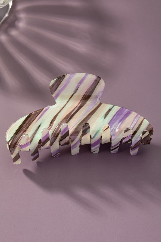 Large colorful striped acetate hair claw clip