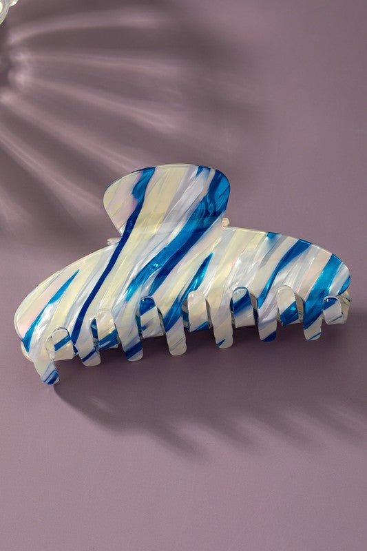 Large colorful striped acetate hair claw clip