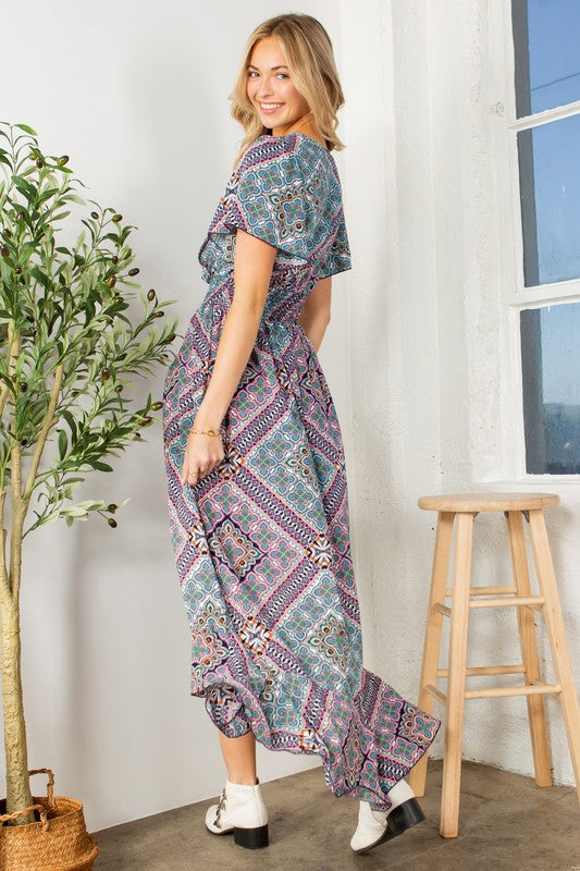 Tribal Maxi Wrap Dress with Waist Smoking