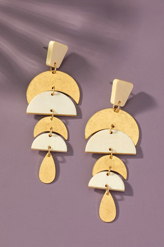 Linear wood and metal drop earrings