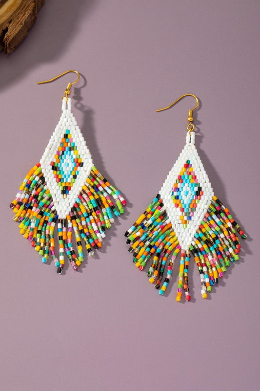 Boho seed bead tassel earrings