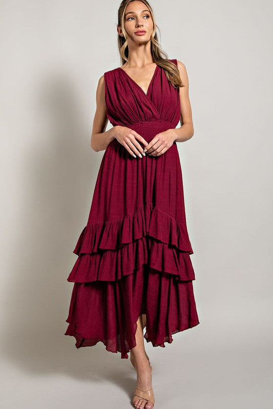 V-Neck Ruffle Maxi Dress