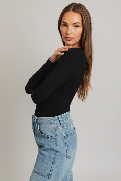 Long Sleeve Round Neck Ribbed Bodysuit