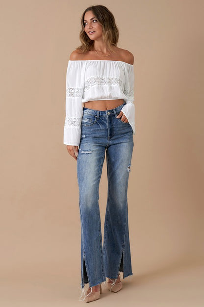 High Rise Slit Flare Denim