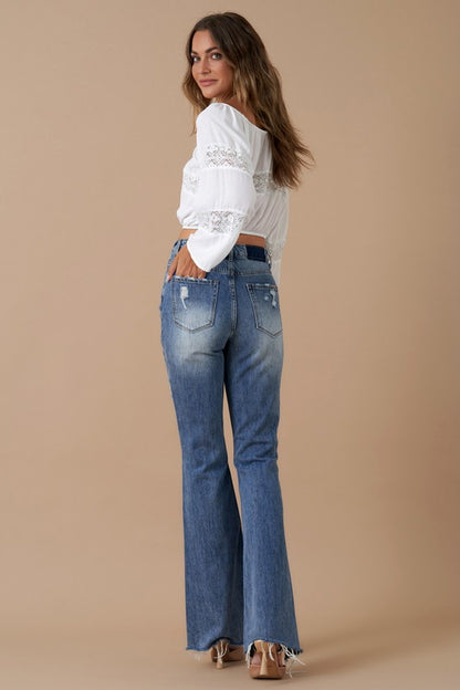 High Rise Slit Flare Denim