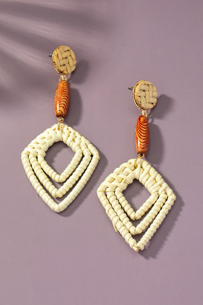 Rattan woven hoop drop earrings