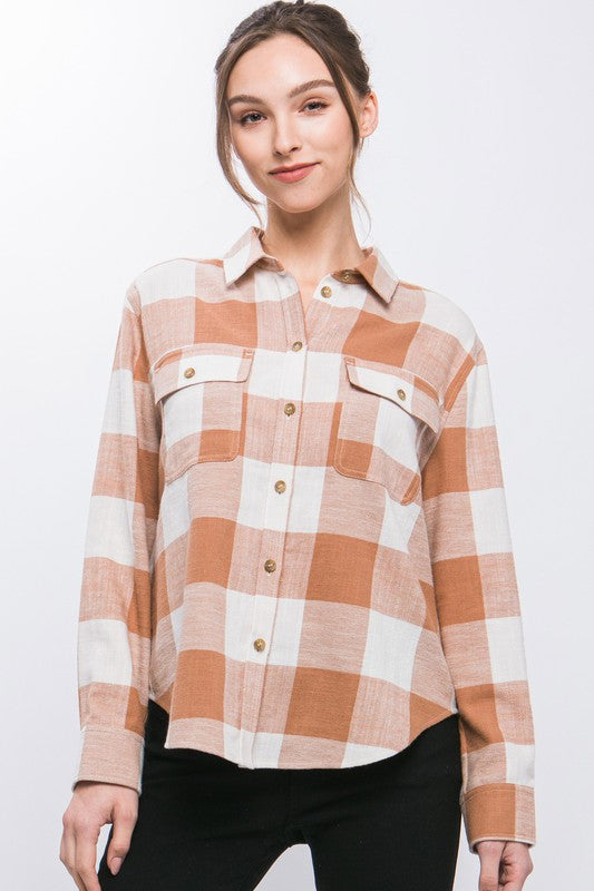 Lightweight Plaid Button Down Top