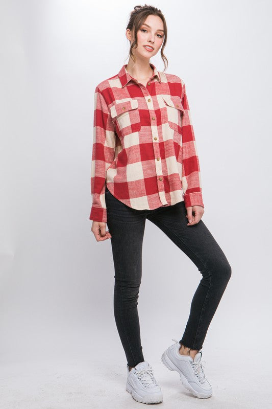 Lightweight Plaid Button Down Top