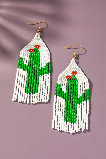 Cactus with flowers seed bead earrings