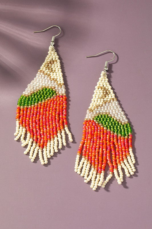 Moon over flower field seed bead earrings