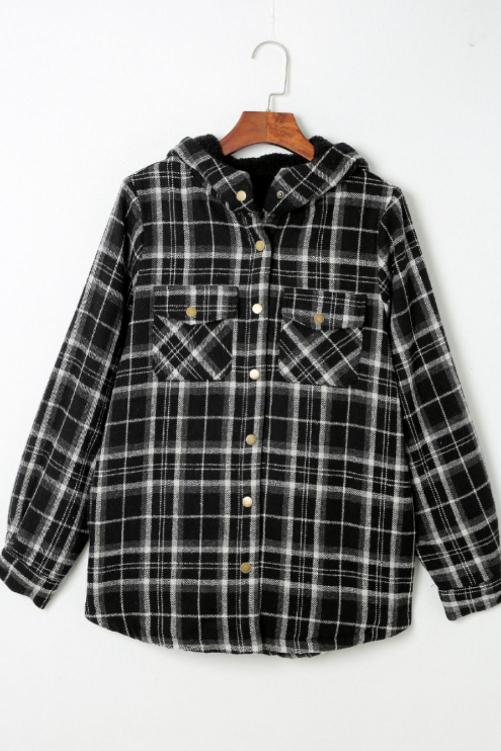 Plaid Button Up Long Sleeve Hooded Jacket