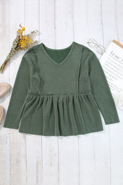 Peplum V-Neck Long Sleeve T-Shirt