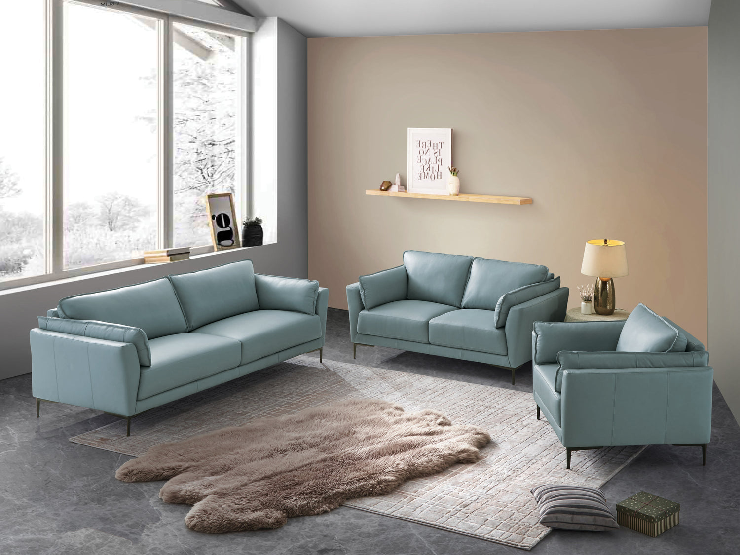 ACME Mesut Sofa, Light Blue Top Grain Leather-9