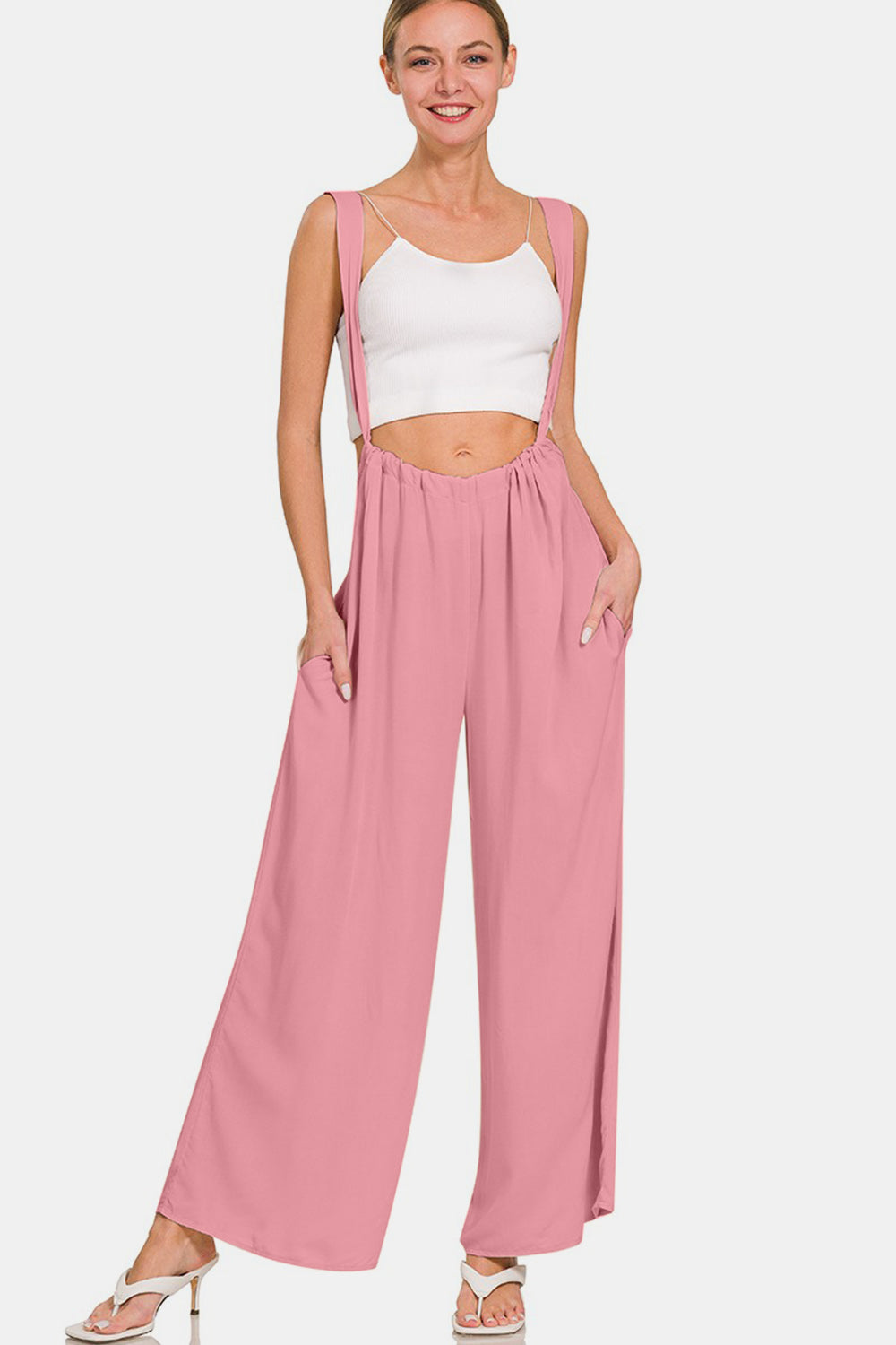 Zenana Pocketed Wide Strap Wide Leg Overalls