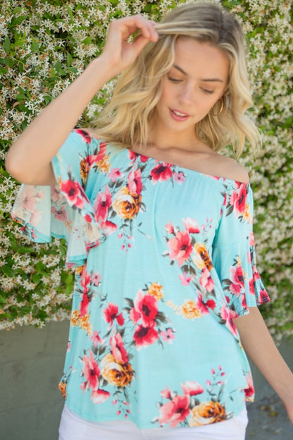 PLUS OFF SHOULDER RUFFLE SLEEVE TOP