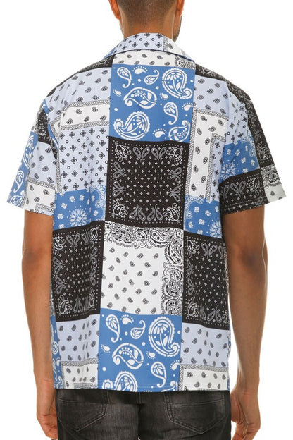 Mens Collared Print Button Down