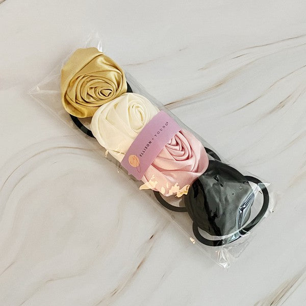 Hand Picked Satin Rose Hair Tie Set of 4