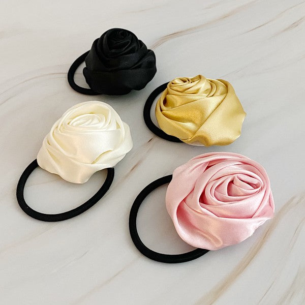 Hand Picked Satin Rose Hair Tie Set of 4