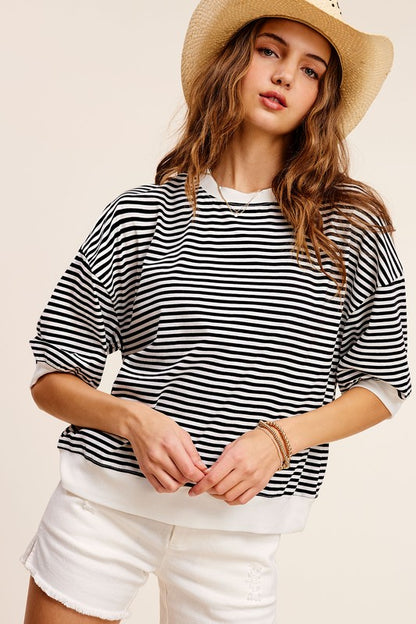 Crew Neck Stripe Short Sleeve Top