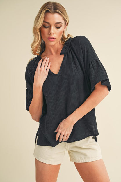 Tes 3/4 Sleeve Ruffle Top