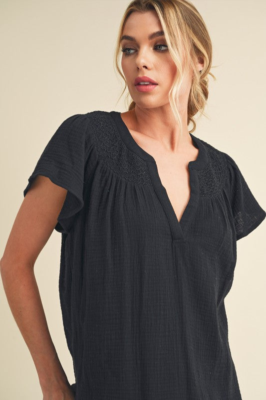 Thia Embroidered Short Sleeve Top