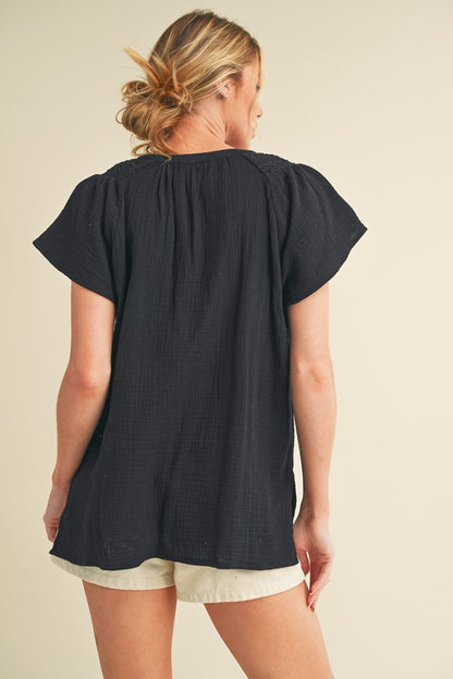 Thia Embroidered Short Sleeve Top