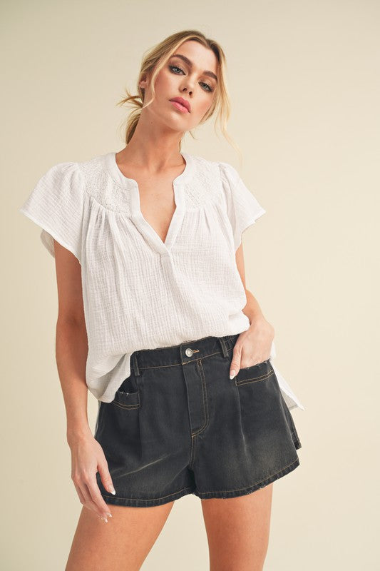 Thia Embroidered Short Sleeve Top