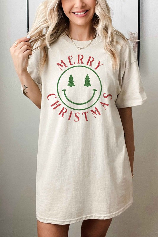 MERRY CHRISTMAS SMILES OVERSIZED TEE