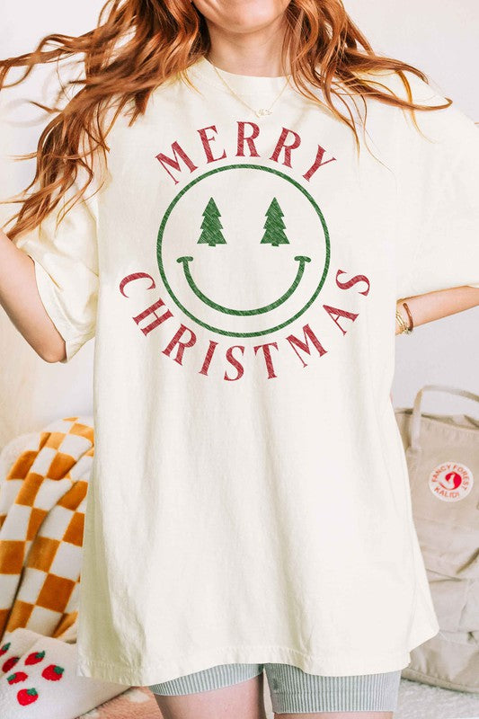 MERRY CHRISTMAS SMILES OVERSIZED TEE