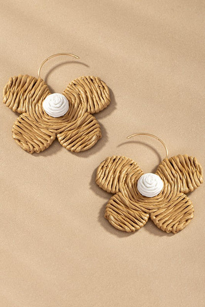 Raffia straw flower earrings