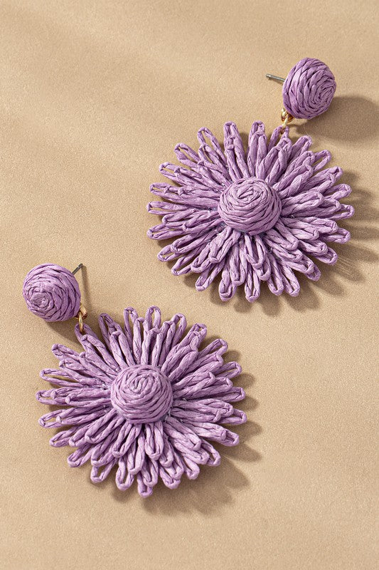 Raffia straw flower drop earrings