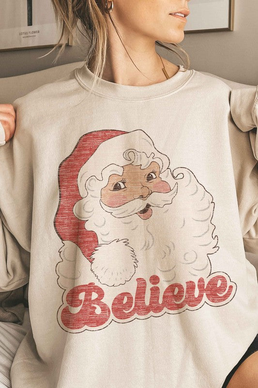 BELIEVE SANTA CHRISTMAS OVERSIZED SWEATSHIRT