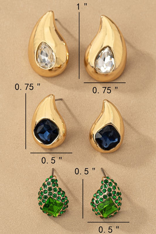 Trio teardrop earrings with rhinestones