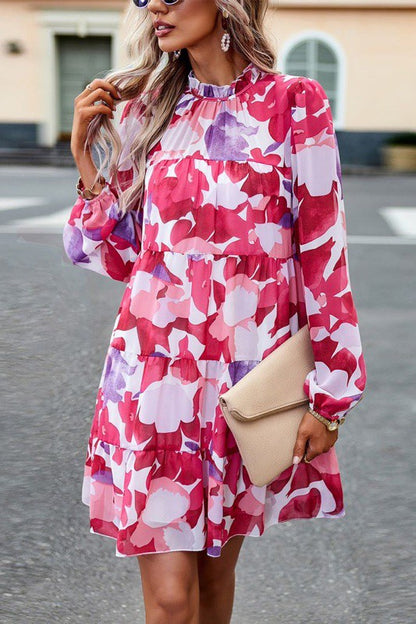 Tiered long sleeve floral dress
