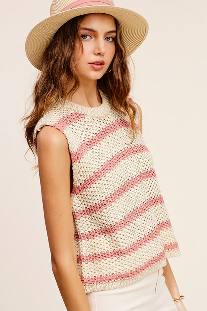 Chunky Stripe Sleeveless Sweater Top