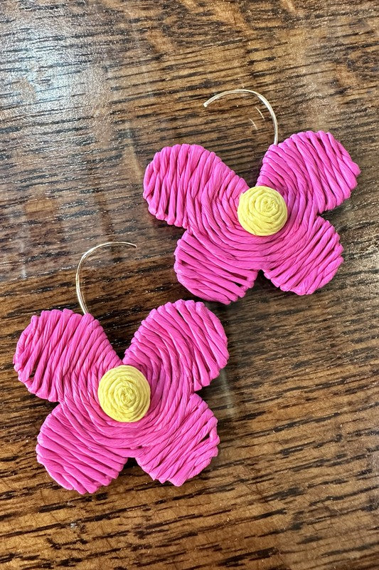 Raffia straw flower earrings