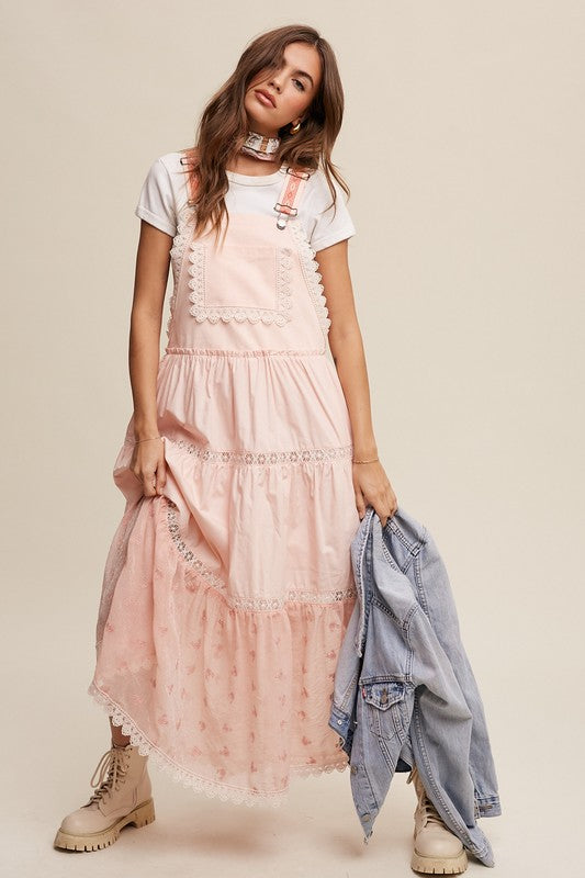 Laced and Tiered Romantic Overall Maxi Dress