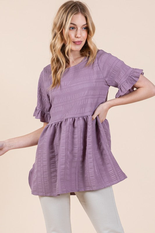 Textured Ruffle Sleeve Tunic